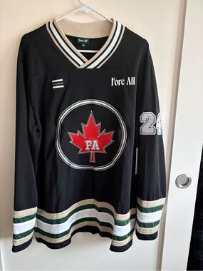 Fore All Women's Black Hockey Jersey with Red Maple Leaf